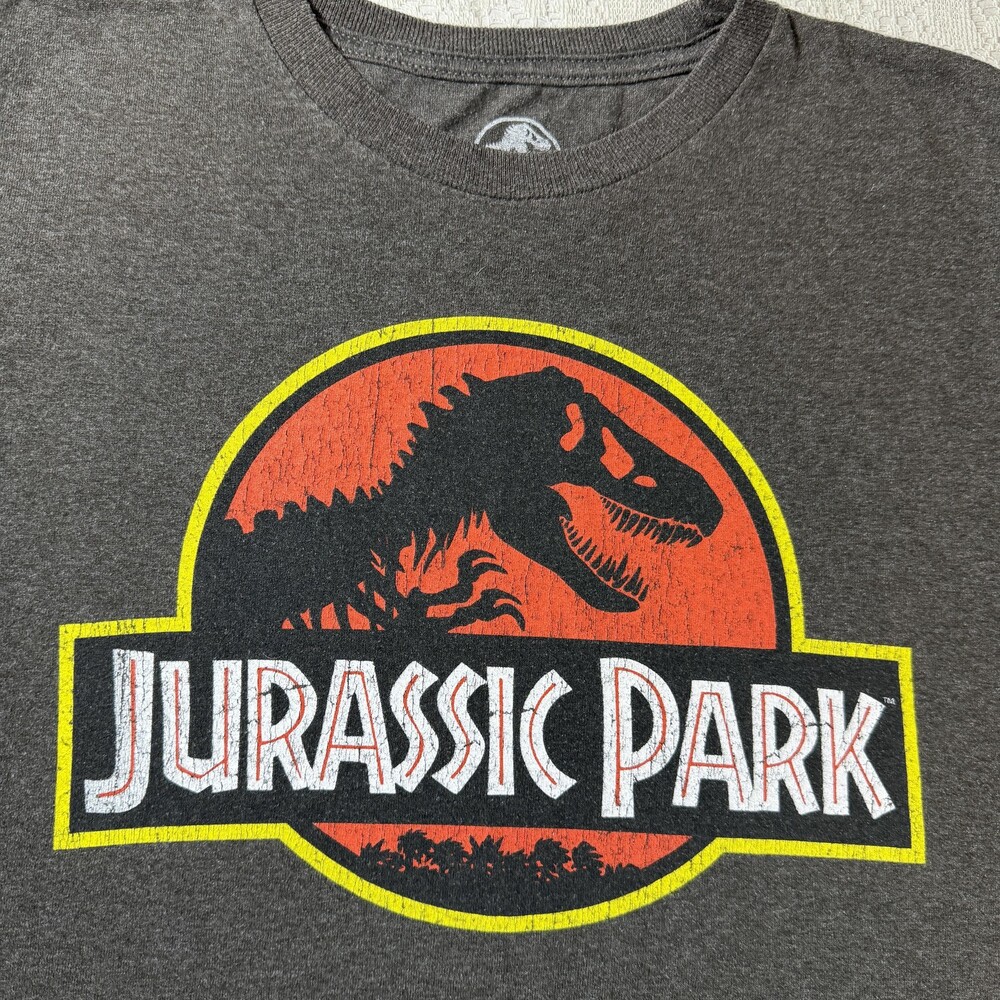 Jurassic Park Shirt Mens Small Gray Crew Logo Graphic Tee Movie Dinosaur T Rex - Picture 4 of 7